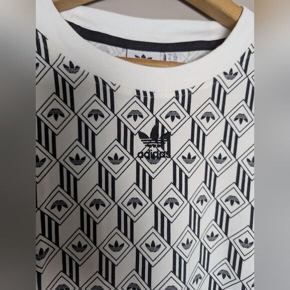 Adidas Originals Mono Print Tee Dress – Black & White, Stretchy, Size Small - Picture 4 of 10
